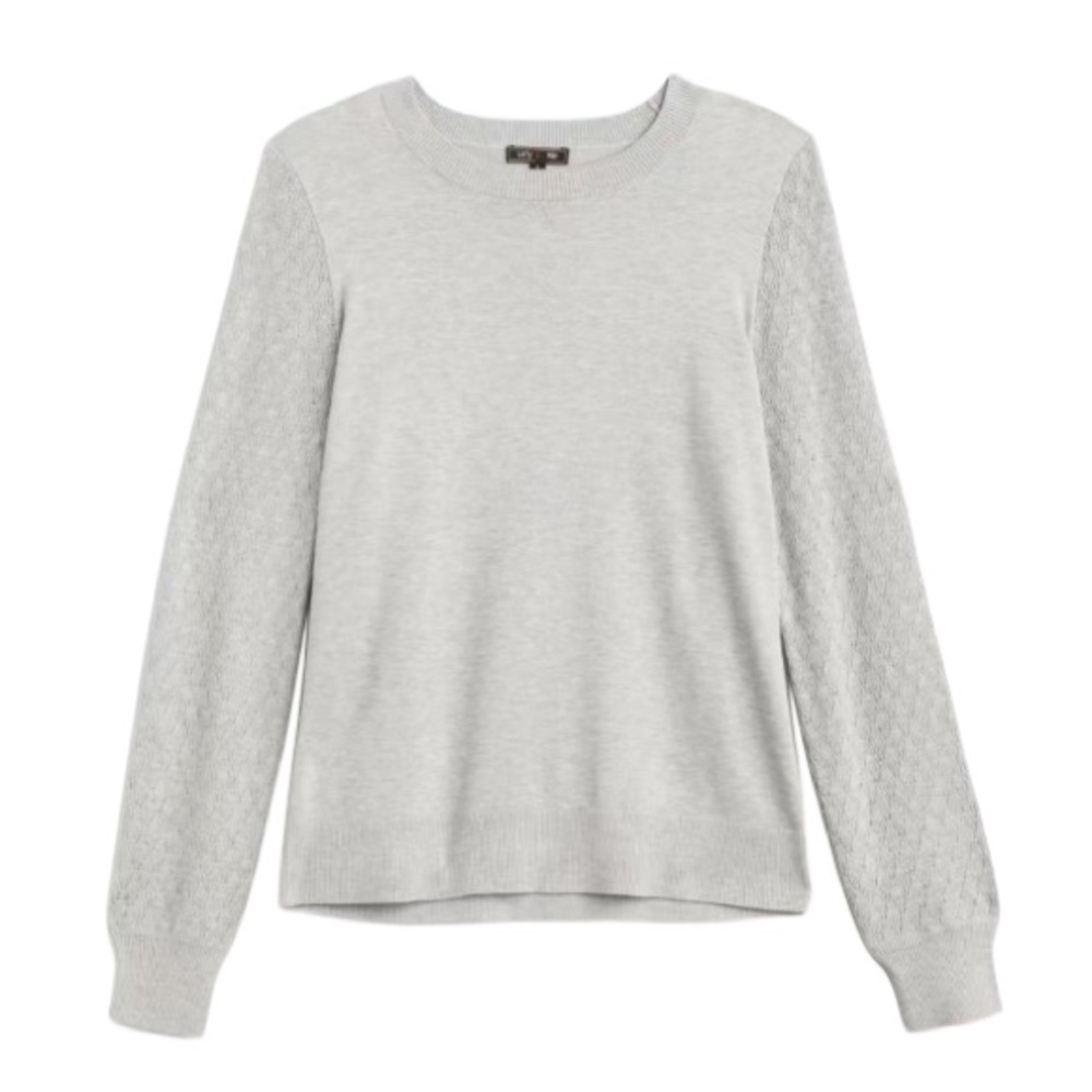 Tiara Pointelle Sleeve Grey Crewneck Pullover